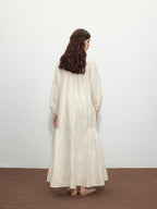 Beige Tassel Sequin Embroidered Cotton Dress