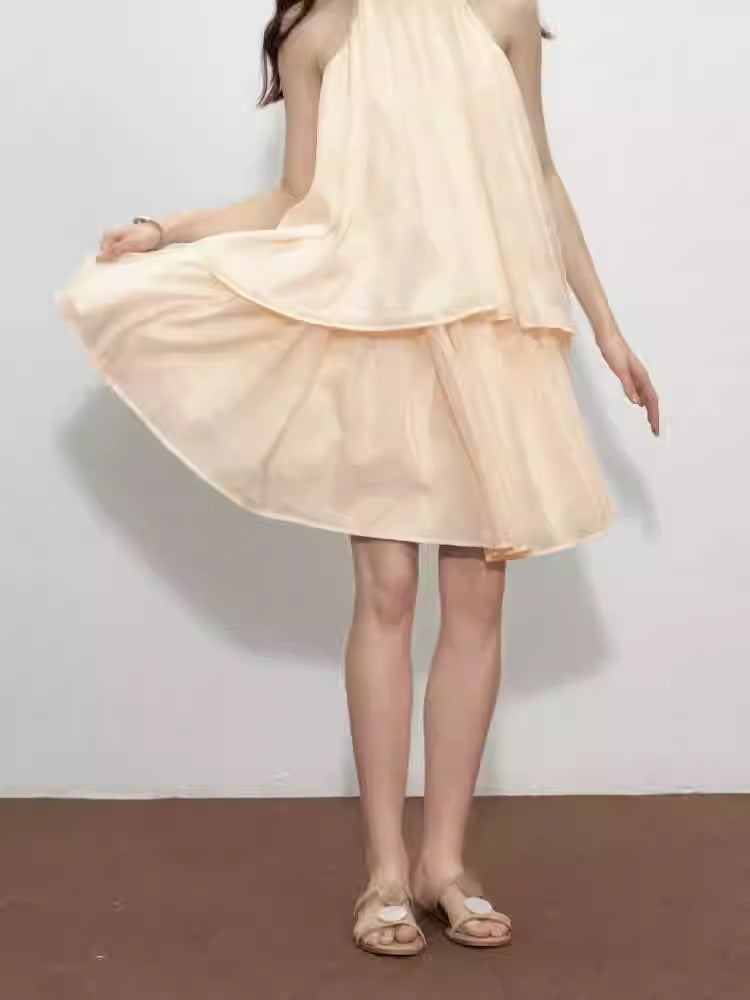 Pleated three-layer high waist skirt