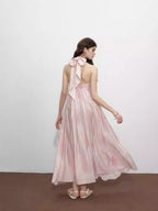 Pink Strapless Halter Neck A-Line Dress