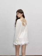 Lace-Paneled Halter-Back Long-Sleeved T-Shirt