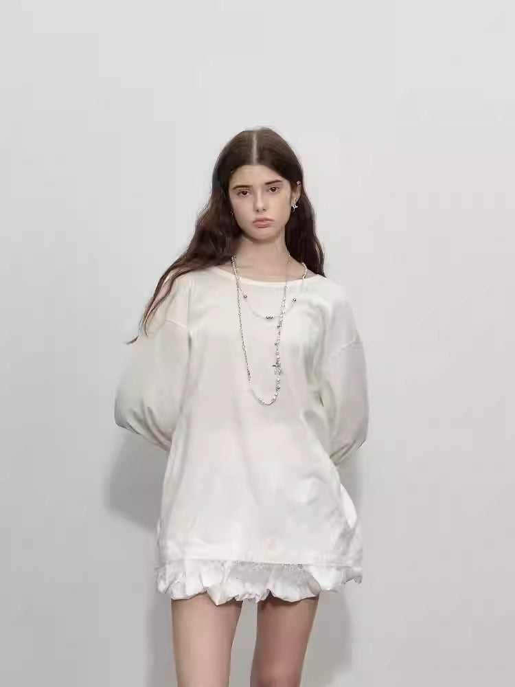 Lace-Paneled Halter-Back Long-Sleeved T-Shirt