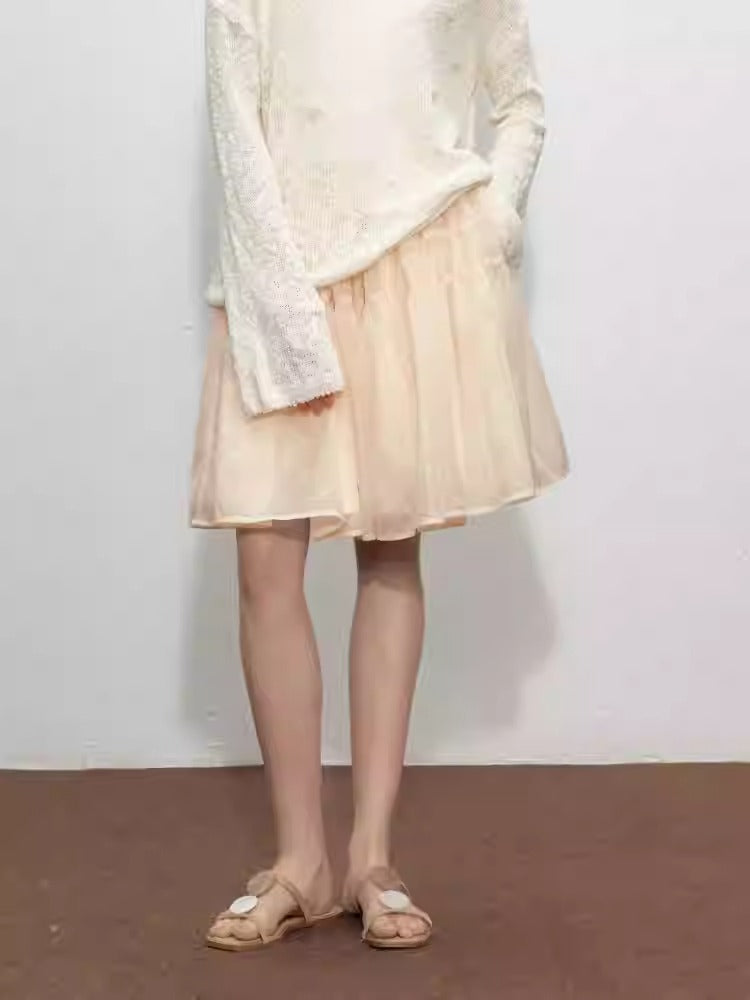Pleated three-layer high waist skirt