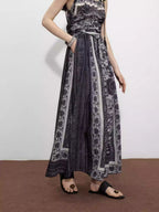 Black Plant Print Linen Skirt