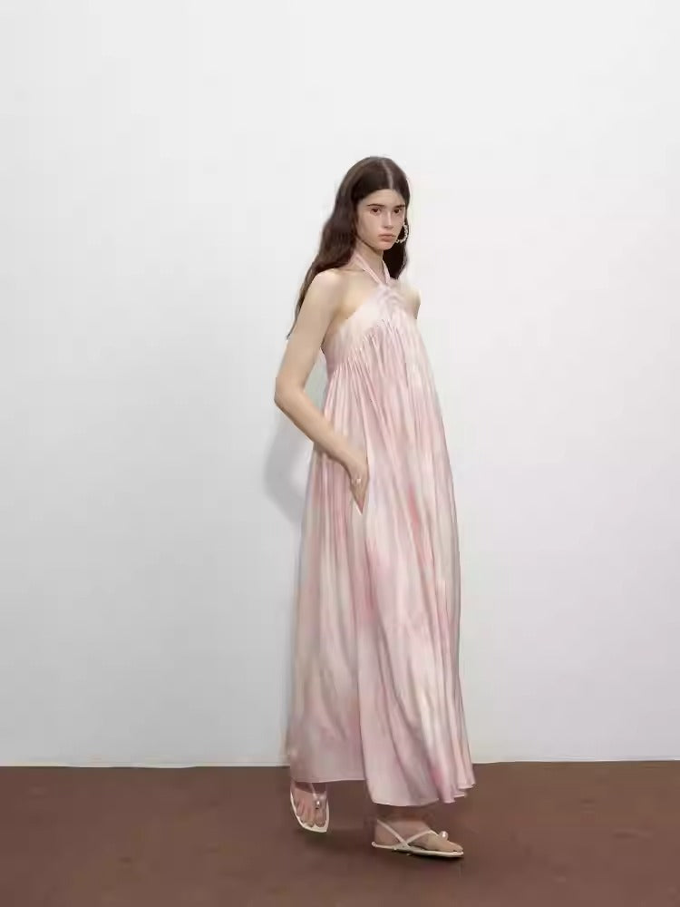 Pink Strapless Halter Neck A-Line Dress