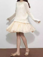Pleated three-layer high waist skirt