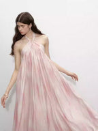 Pink Strapless Halter Neck A-Line Dress