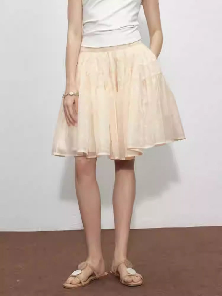 Pleated three-layer high waist skirt