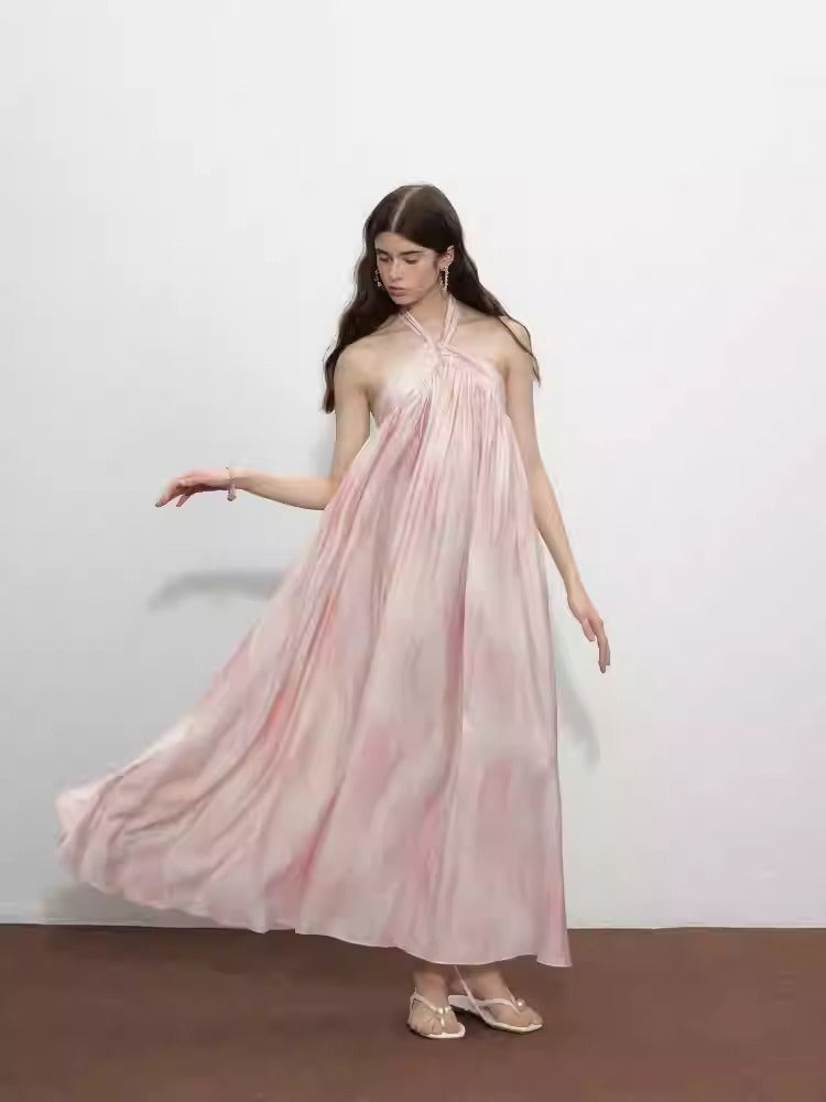 Pink Strapless Halter Neck A-Line Dress