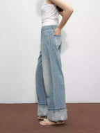 Lace Hem Retro High Waist Wide Leg Jeans